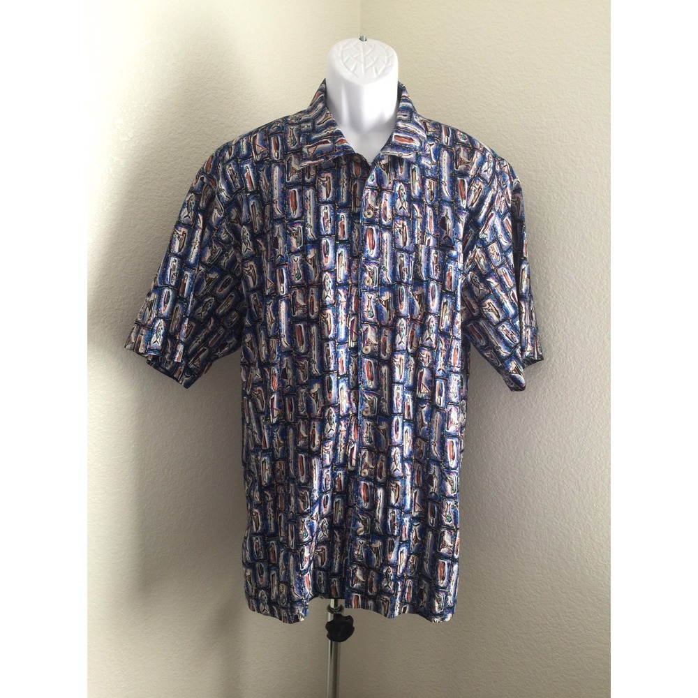 Bluewater wear hawaiian shirt Marlin sailboat fish fishing pole blue size XL USA